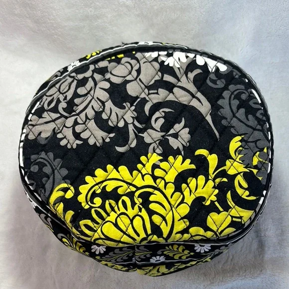 Vera Bradley Baroque Round Cosmetic Bag Travel Case Black Yellow - Picture 7 of 15